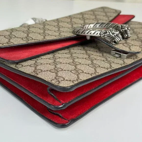 Gucci GG Logo Supreme Medium Dionysus Shoulder Bag with Red Interior - Picture 6 of 8